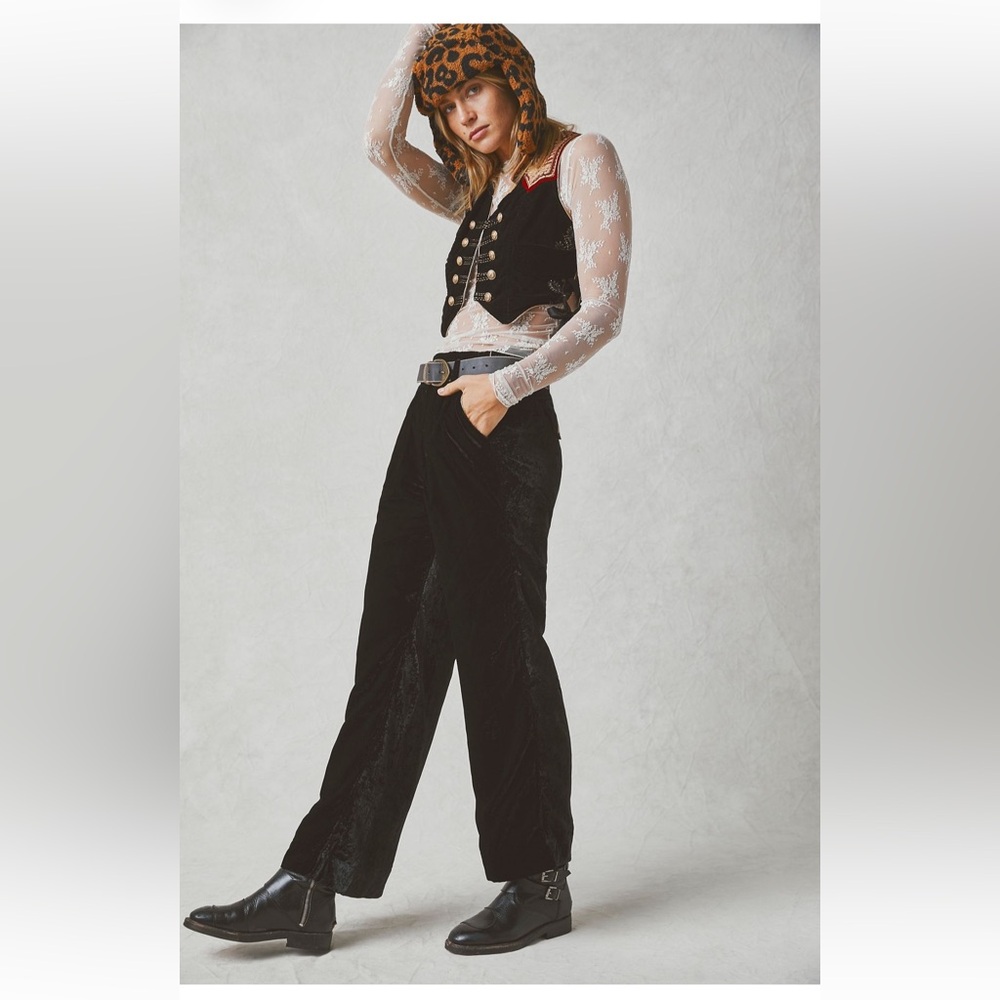 Free People Sign of the Times Velvet Sequined Navy Vest NWT